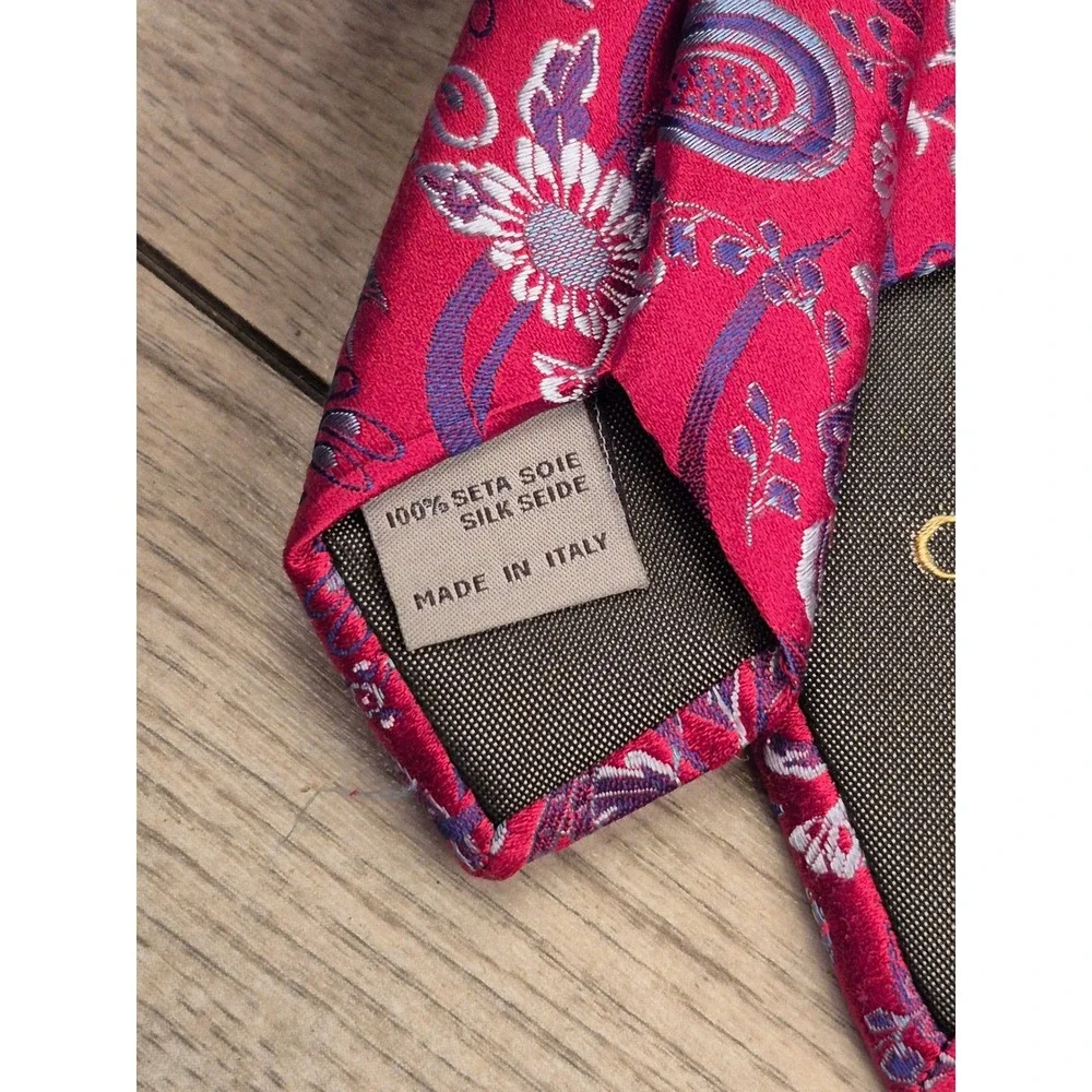 Canali 1934 Italy Mens Silk Tie Pink Red Purple Floral Paisley Recent‎ Necktie